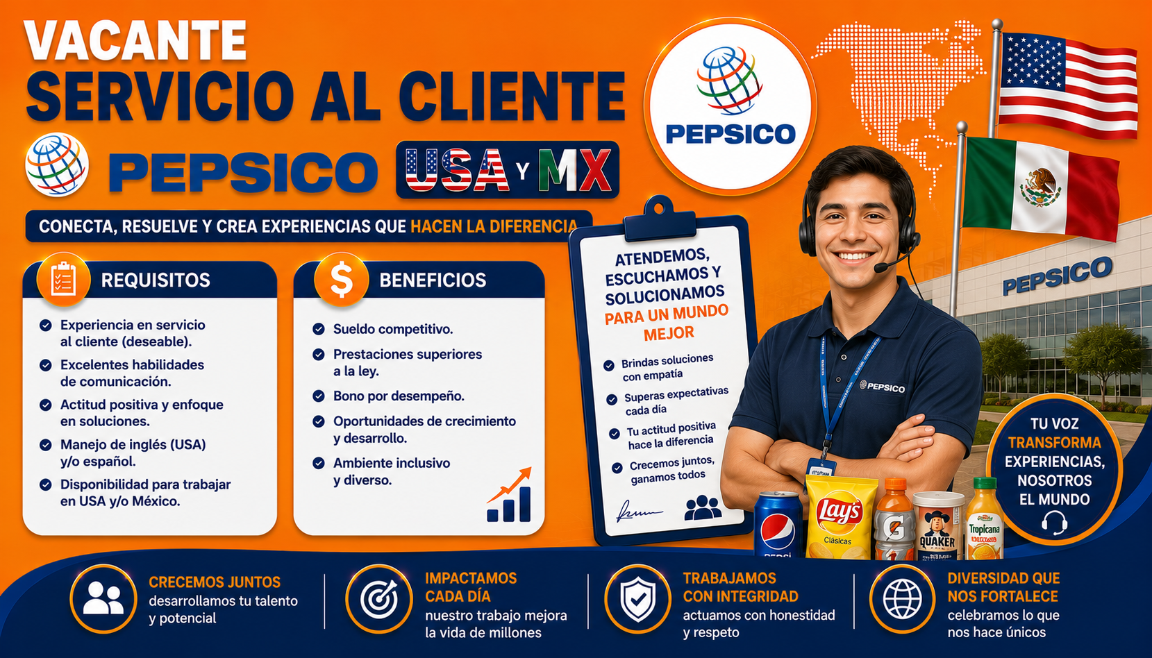 Vacante Servicio al Cliente PepsiCo USA y MX