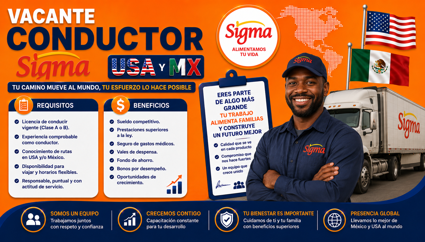 Vacante Conductor Sigma USA y MX