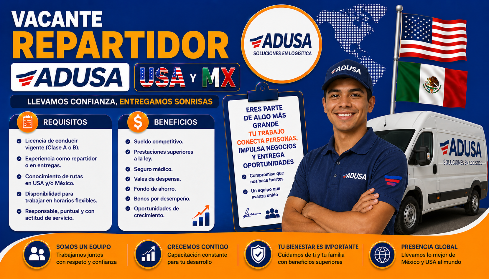 Vacante Repartidor ADUSA USA y MX