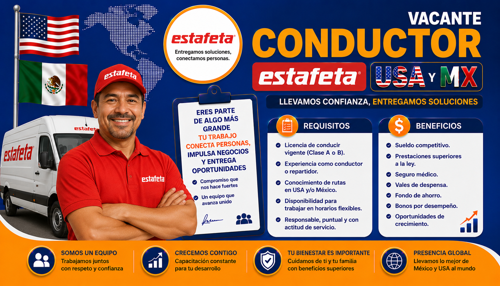 Vacante Conductor Estafeta USA y MX
