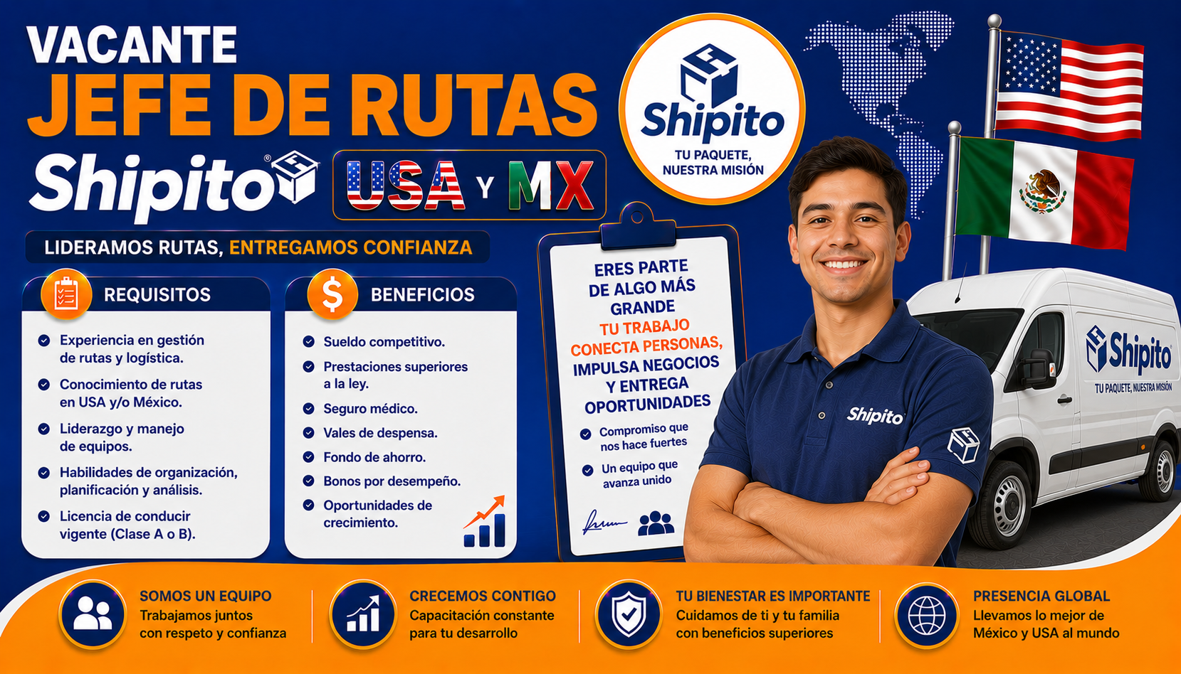 Vacante Jefe de Rutas Shipito USA y MX