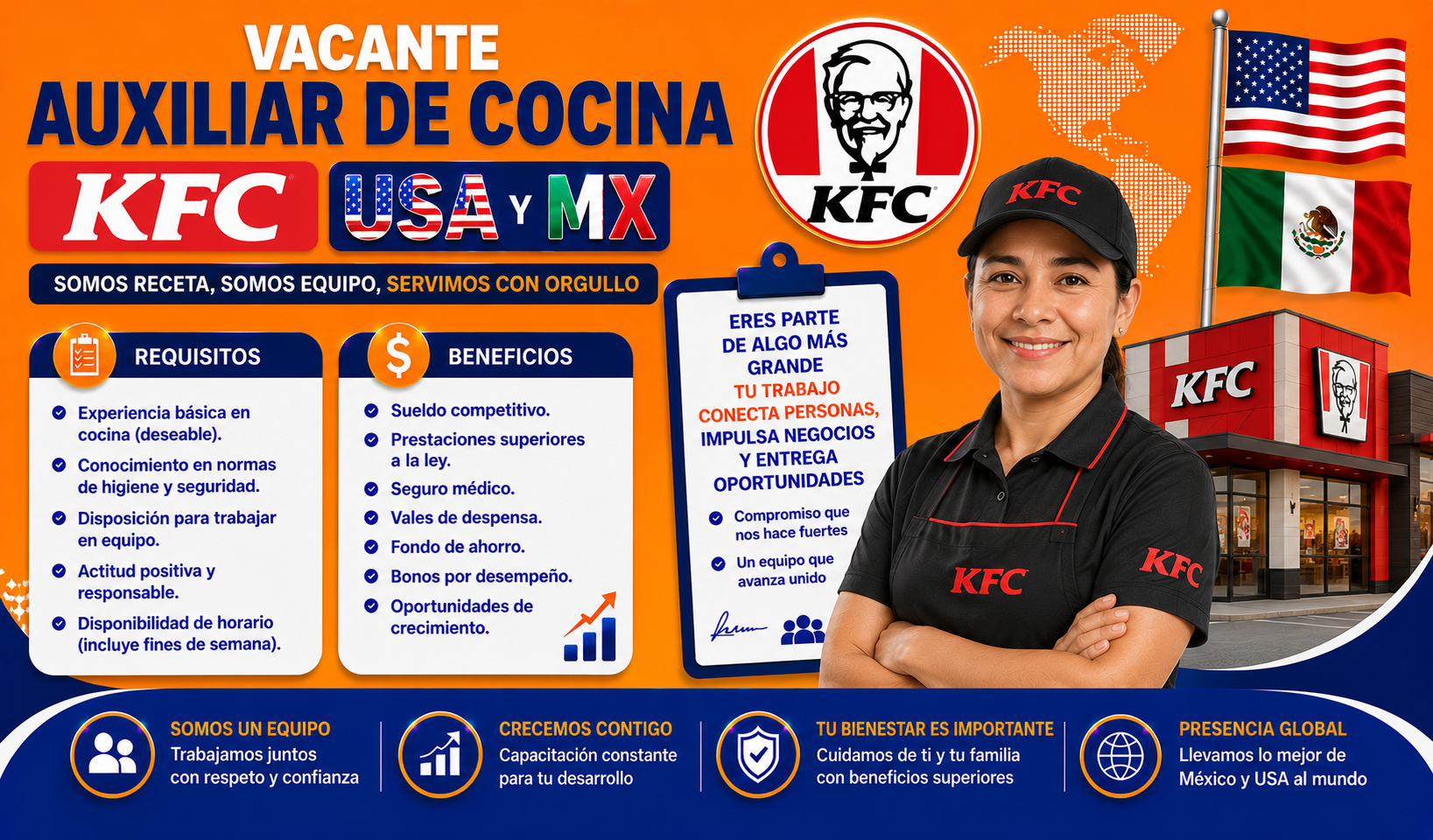 Vacante Auxiliar de Cocina KFC USA y MX