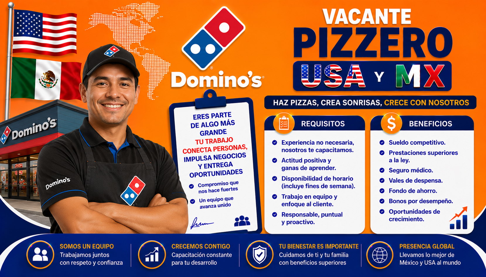 Vacante Pizzero Domino's Pizza USA y MX